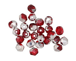 Czech Glass Siam Ruby w/ Silver Luster Fire Polished Round 5mm