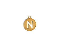 Waterproof 18K PVD Gold Plated Stainless Steel Initial Coin Charm "N" 10x12mm