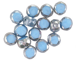 Czech Glass Medium Sky Blue AB w/ Silver Faceted Table Cut Oval 8x7mm