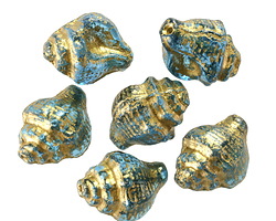 Czech Glass Aquamarine w/ Gold Wash Murex Shell 15x12mm
