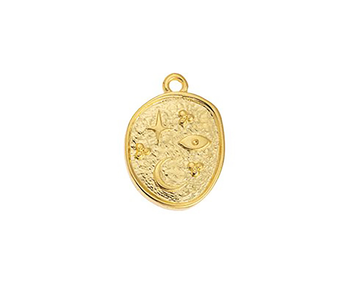 24K Gold (plated) Celestial Symbols Organic Oval Focal 14x19mm