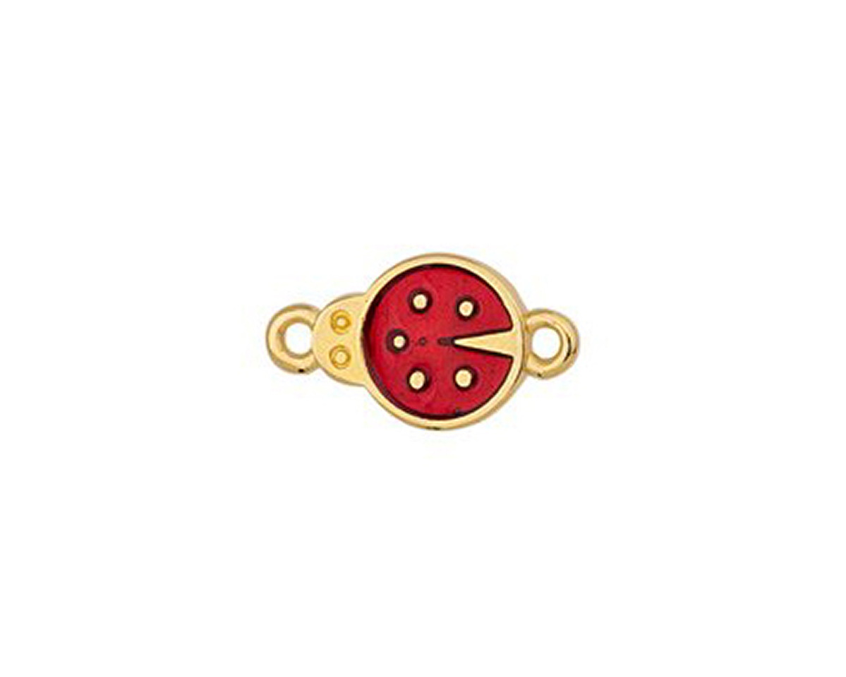 24K Gold (plated) Transparent Ruby Enamel Ladybug Focal Link 17x9.5mm