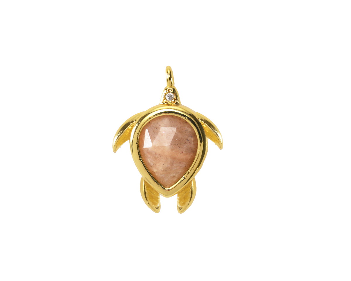 Peach Moonstone w/ Gold Finish Sea Turtle Focal 15x19mm