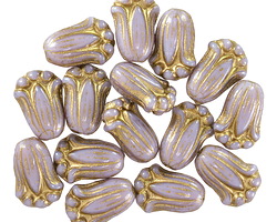 Czech Glass Lavender w/ Gold Tulip 12x8mm