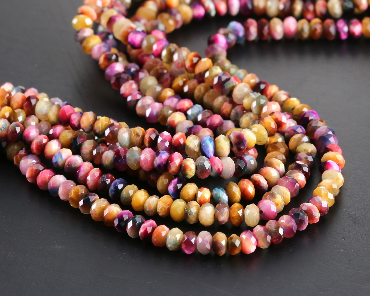 Honey Tiger Eye Multi-Color (dyed) Faceted Rondelle 2x4mm