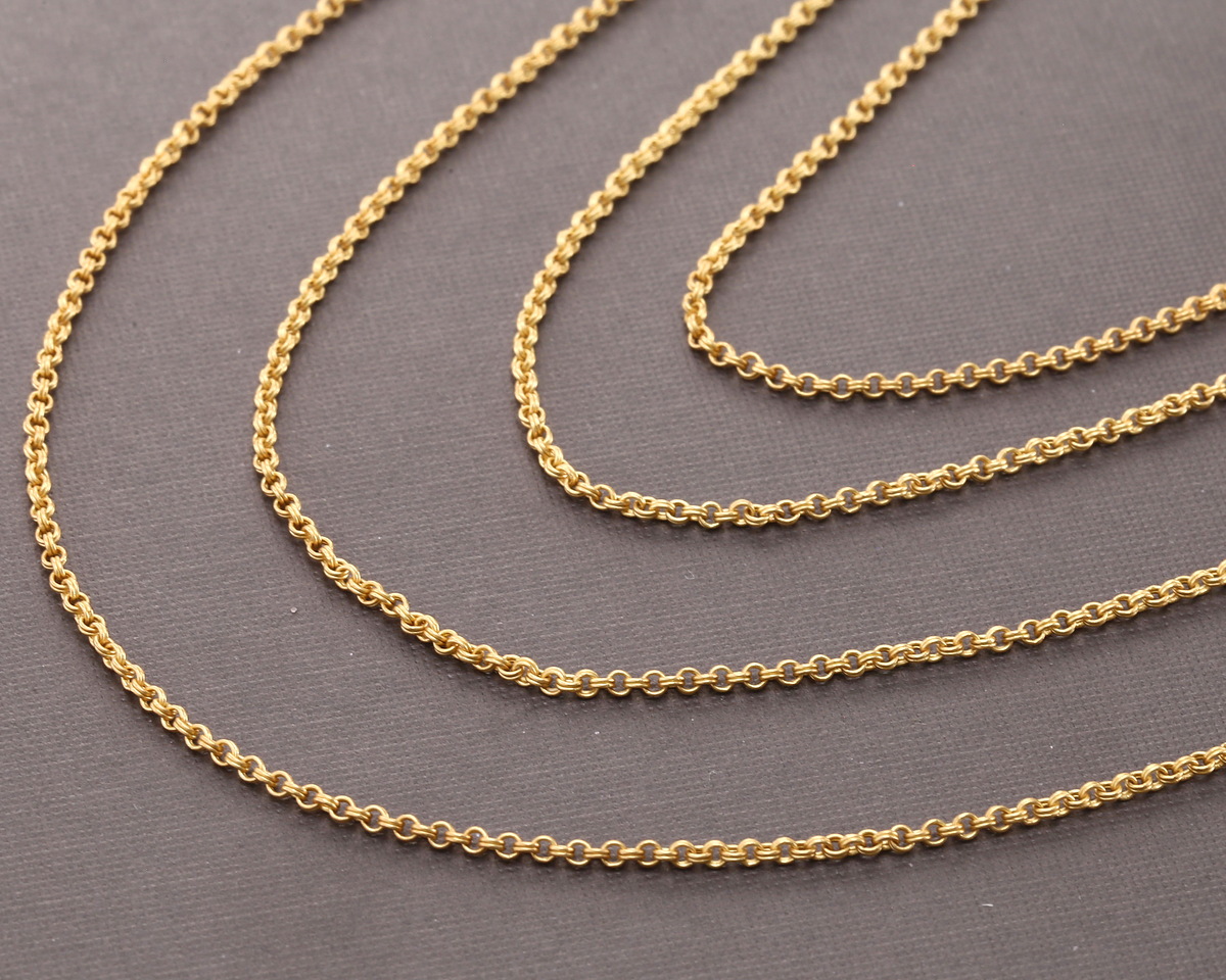 Satin Hamilton Gold (plated) Tiny Double Rollo Chain, 5' Package