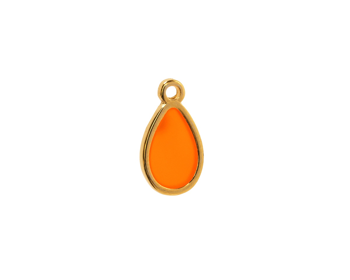 24K Gold (Plated) Transparent Orange Resin Drop Focal 8x15mm