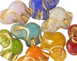 Czech Glass Multi-Color Opal Mix w/ Gold Elephant 20x21mm
