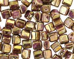CzechMates Glass Opaque Gold/Smoky Topaz Luster 2-Hole Roof Bead 6mm