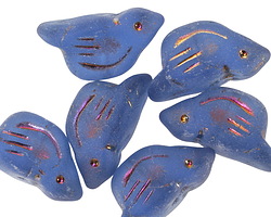 Czech Glass Matte Sapphire w/ Metallic Rainbow Bird 11x22mm
