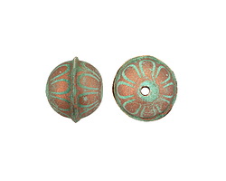 Hand Painted Patina & Copper Flower Leather Round Bead 20-22mm