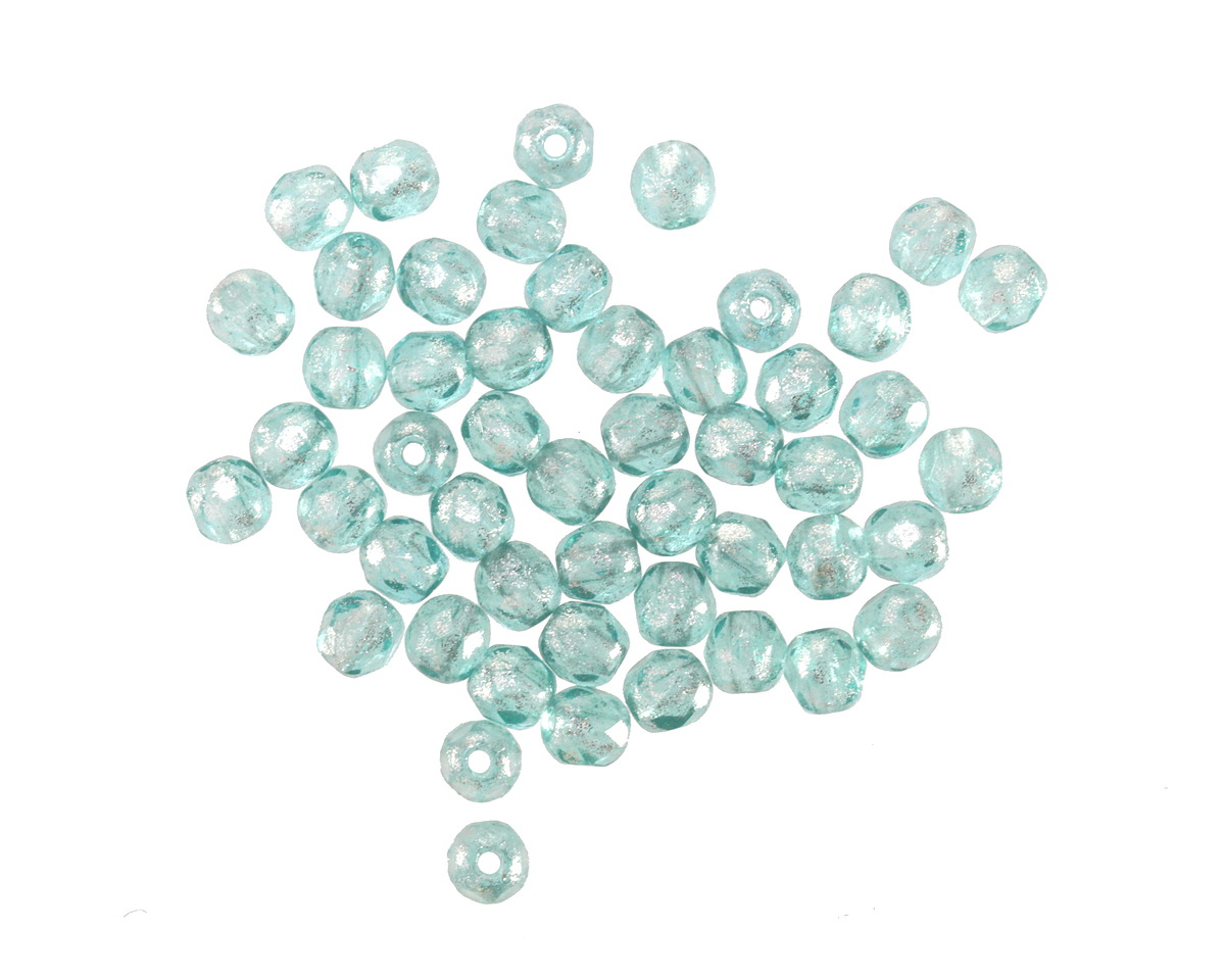 Czech Glass Aquamarine w/ Silver Wash Fire Polished Round 3mm