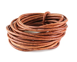 Natural Red Brown Round Leather Cord 3mm, 16 feet