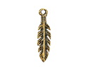 Mykonos Antique Brass (plated) Leafy Feather Charm 7x26mm