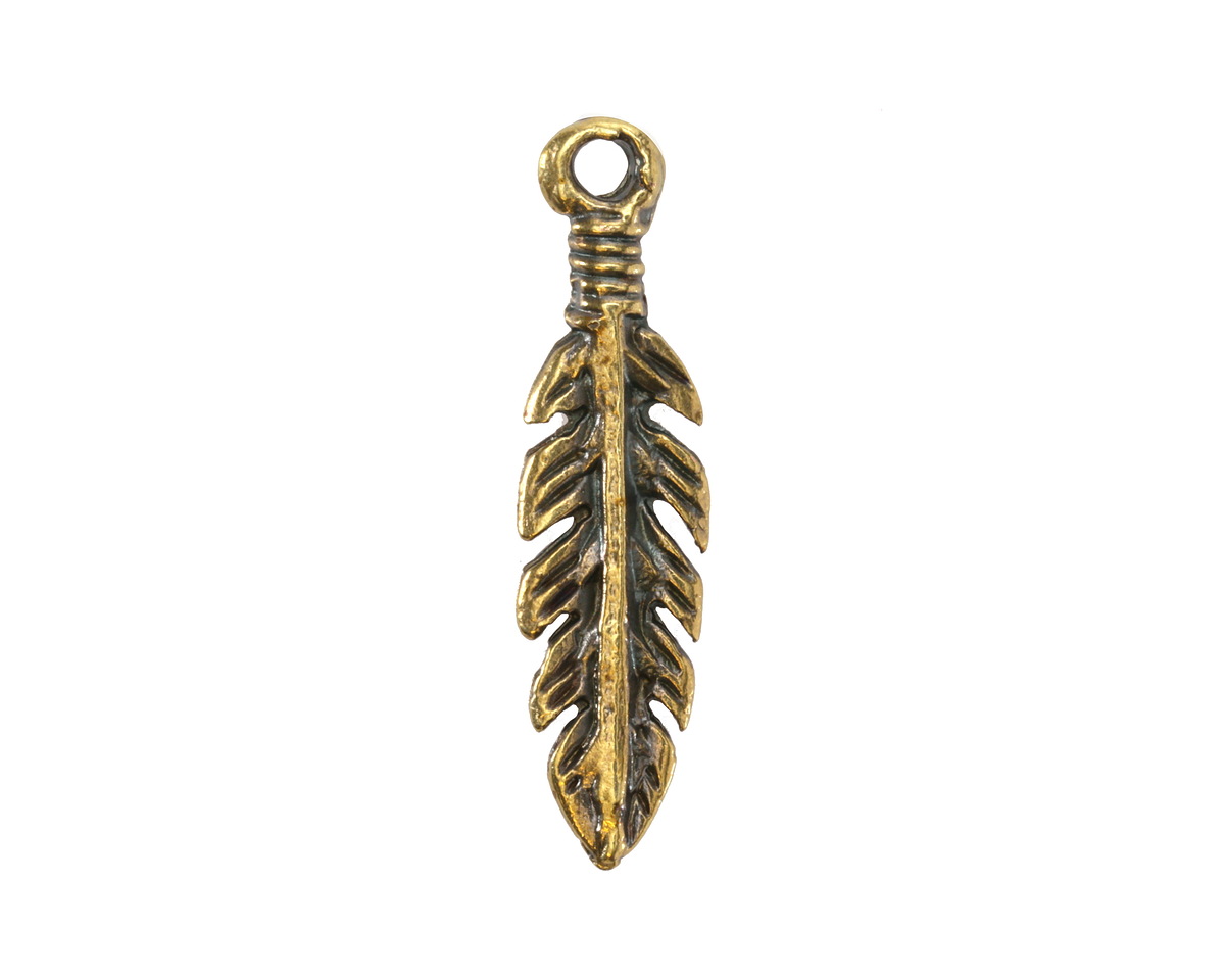 Mykonos Antique Brass (plated) Leafy Feather Charm 7x26mm