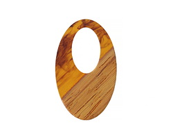 Walnut Wood & Tortoise Shell Swirl Resin Oval Off-Center Hoop Focal 22x35mm