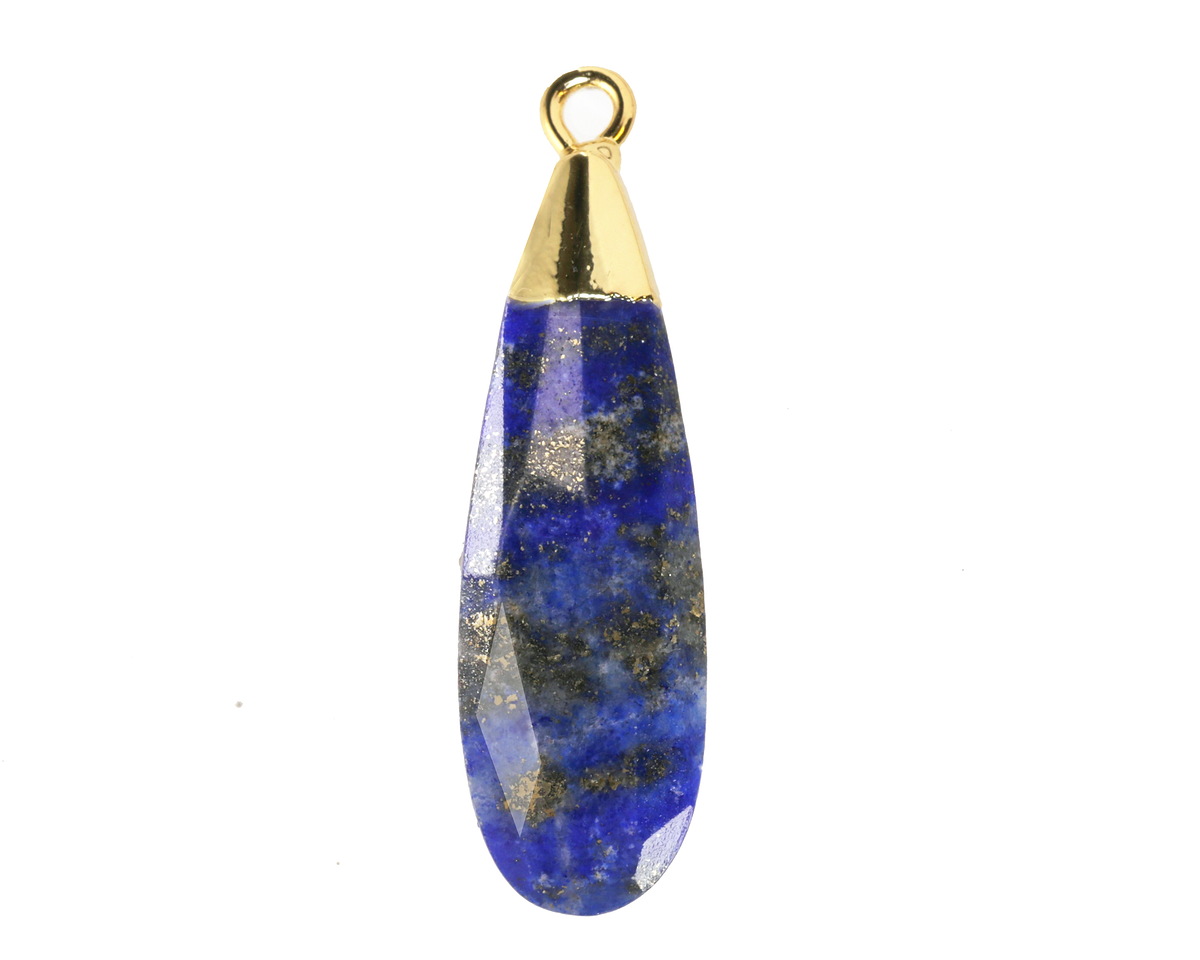 Lapis Faceted Puff Teardrop Focal w/ Gold Finish 9x28mm