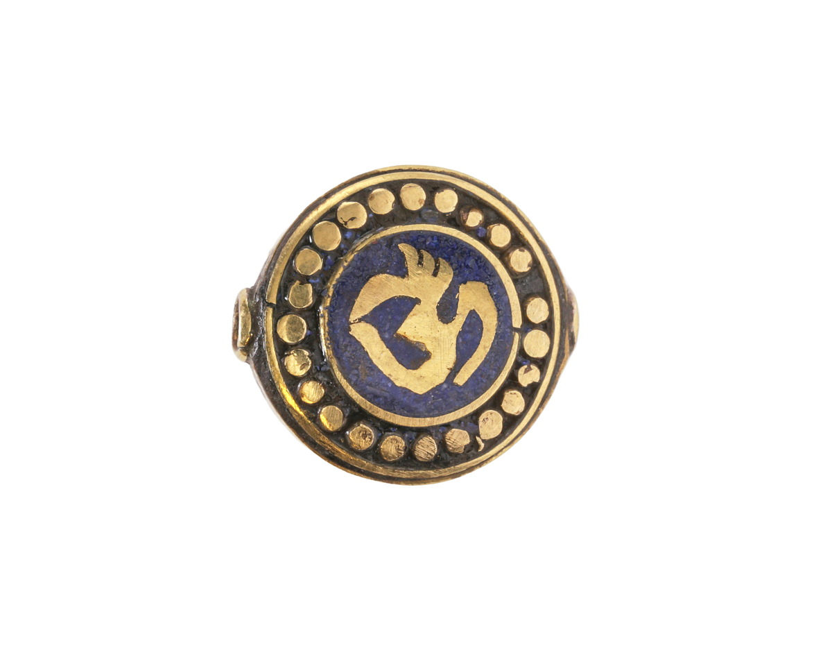 Nepalese Brass Om w/ Inlaid Lapis Coin Bead 20mm
