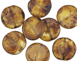 Czech Glass Matte Glowing Amber Coin 14mm
