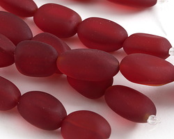 Cherry Red Beach-Style Glass Oval Nugget 17-22x13-14mm