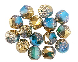 Czech Glass Aquamarine Waters w/ Gold Lantern 8mm