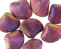 Czech Glass Jet w/ Metallic Gold Raspberry Finish Clam Shell Bead 15x18mm