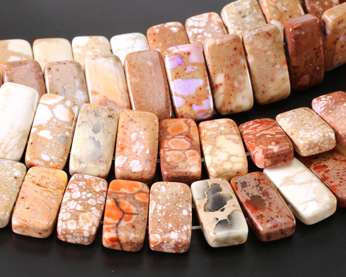 Pistachio Impression Jasper 2-Hole Rectangle 10x20mm