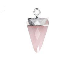 Rose Quartz Faceted Triangle Pendant w/ Silver Finish 13x24mm