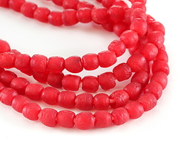 African Recycled Glass Cherry Red Tumbled Round 6-8mm
