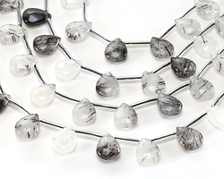 Black Tourmalinated Quartz Puff Teardrop 10x14mm