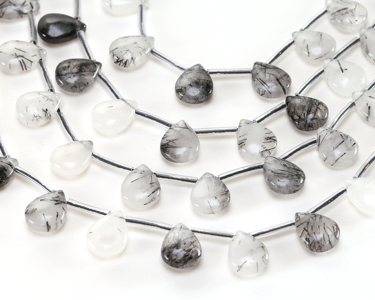 Black Tourmalinated Quartz Puff Teardrop 10x14mm