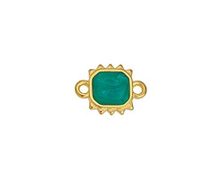 24K Gold (plated) Emerald Pearl Enamel Square Sun Focal Link 19x10mm