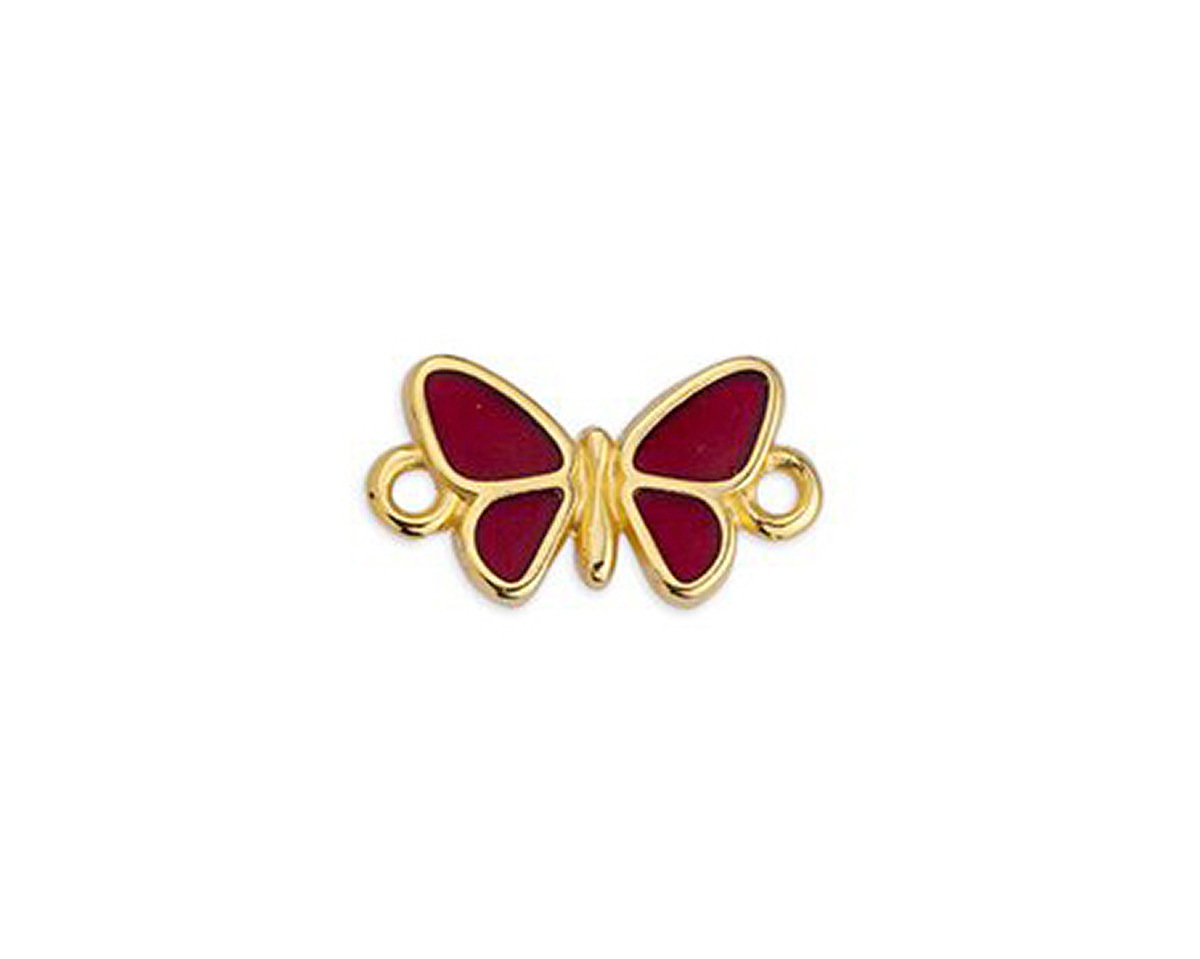 24K Gold (plated) Framed Transparent Ruby Butterfly Focal Link 17.5x10mm
