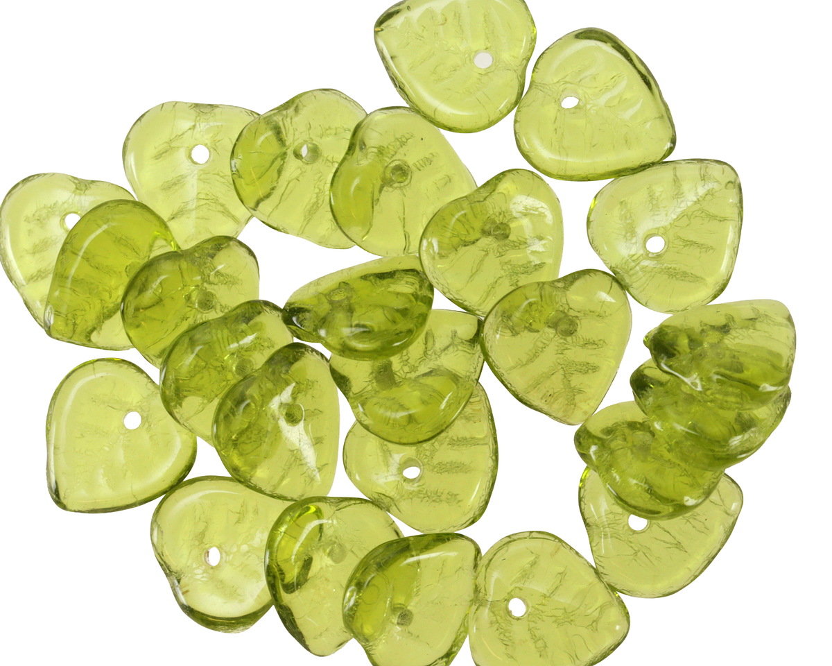 Czech Glass Peridot Heart Shaped Leaf Drop 9mm