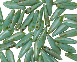 CzechMates Glass Opaque Turquoise Picasso 2-Hole Dagger 5x16mm