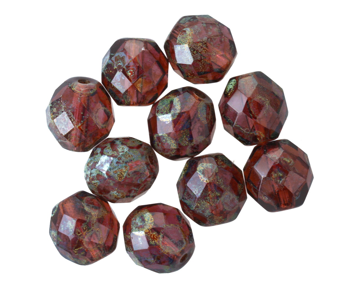 Czech Glass Lilac Picasso Fire Polished Round 10mm
