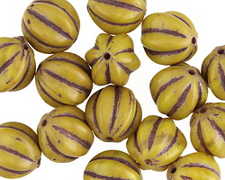 Czech Glass Golden Dandelion Melon Round 12mm