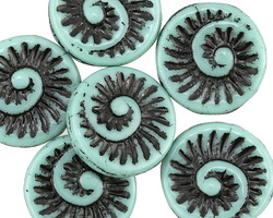 Czech Glass Turquoise w/ Jet Ammonite Coin 18mm