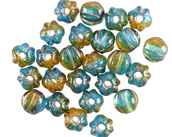 Czech Glass Rainforest w/ Copper Wash Large Hole Melon Round 6mm