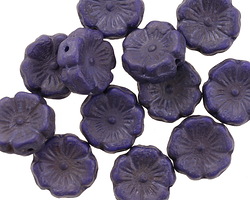 Czech Glass Matte Indigo Hibiscus Coin 12mm