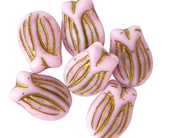 Czech Glass Matte Peppermint Twist w/ Gold Tulip 16x12mm