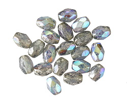 Czech Glass Textured Black Diamond AB w/ Silver Fire Polished Rice 7x5mm