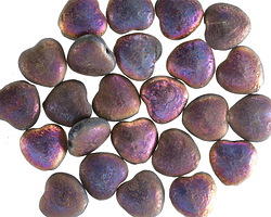 Czech Glass Textured Bronze & Metallic Rainbow Heart 8mm