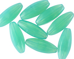 Czech Glass Green Opal Elongated 4-Sided Rice Bead 19x7mm