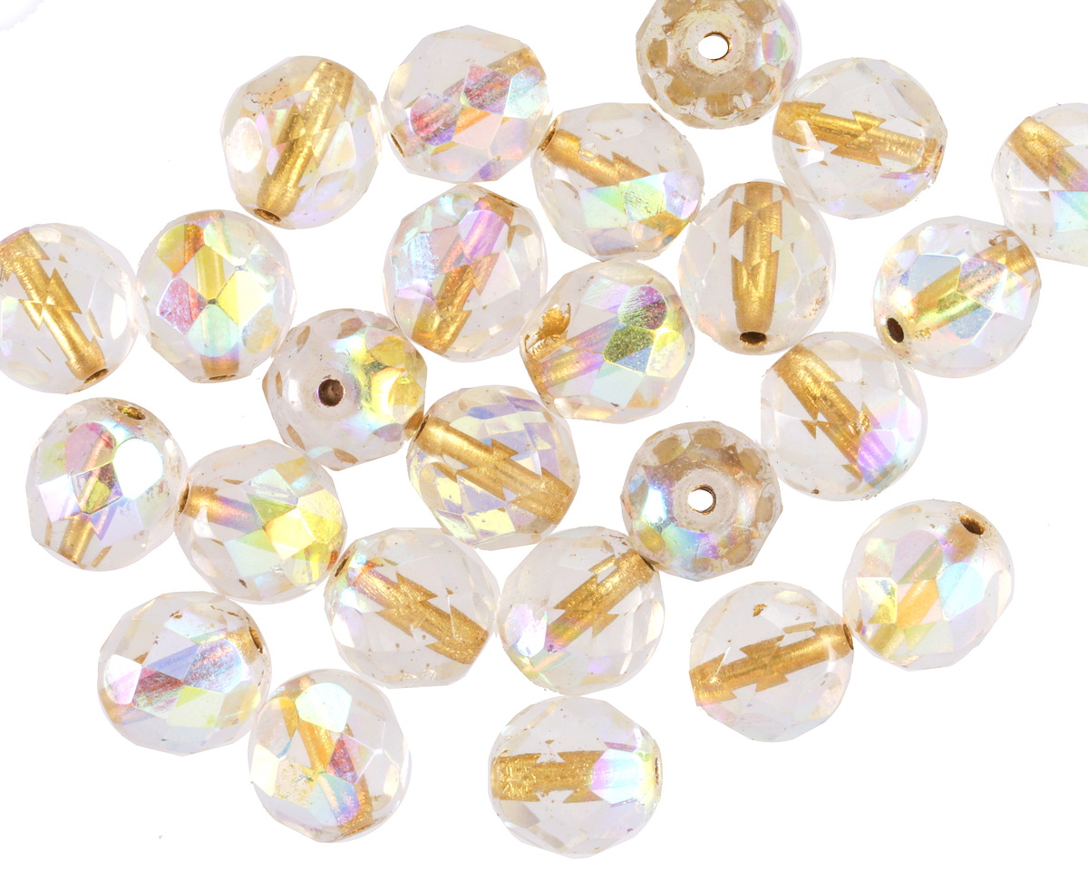 Czech Glass Crystal AB Gold Lined Fire Polished Round 8mm