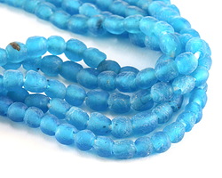 African Recycled Glass Turquoise Tumbled Round 6-8mm