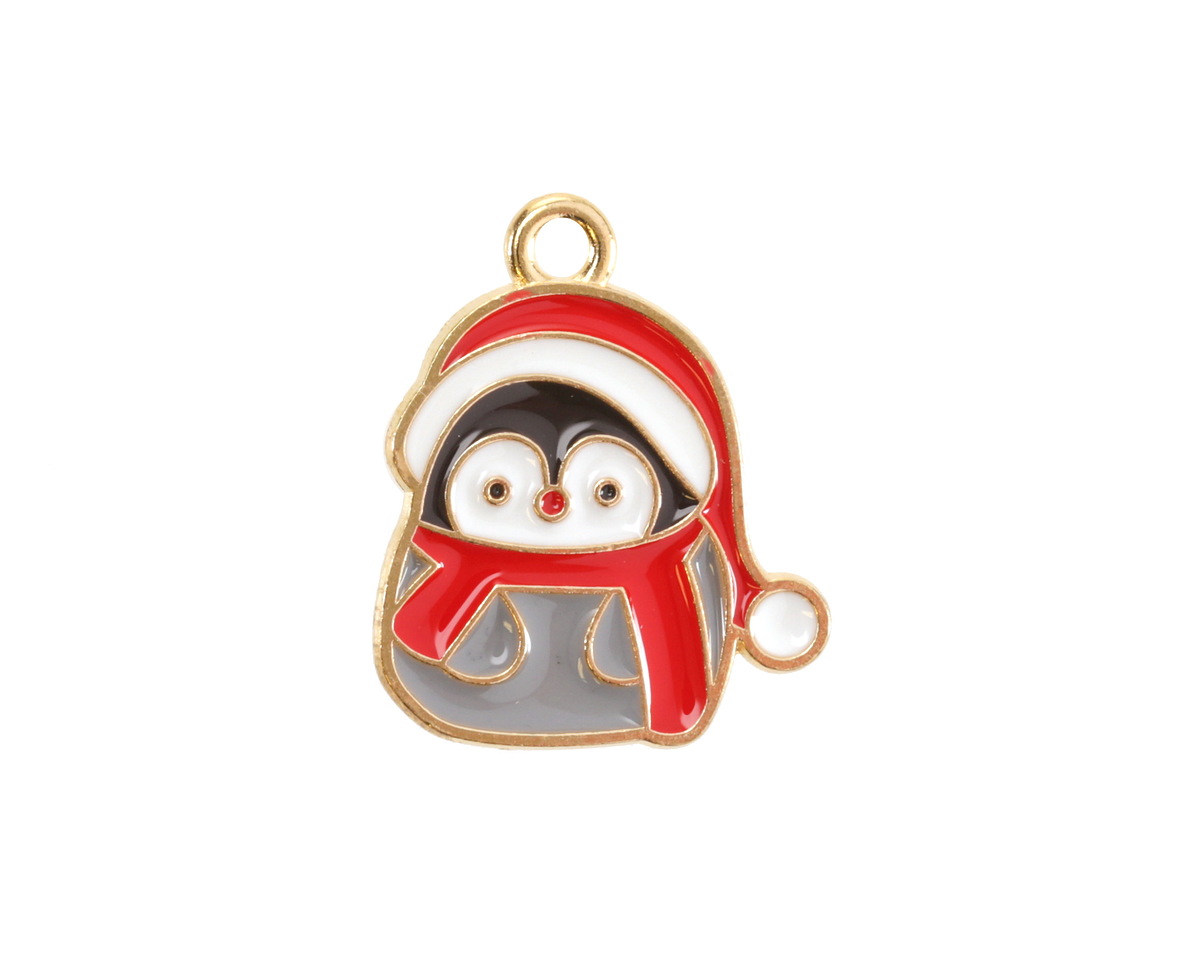 Enamel Penguin in a Santa Hat & Scarf Focal 18x21mm