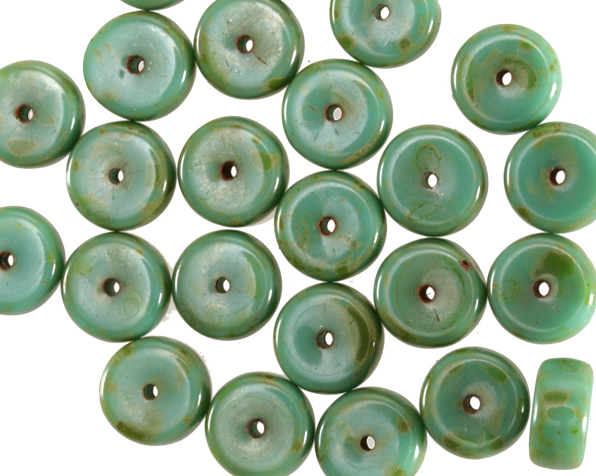 Czech Glass Turquoise Picasso Heishi 4x8mm