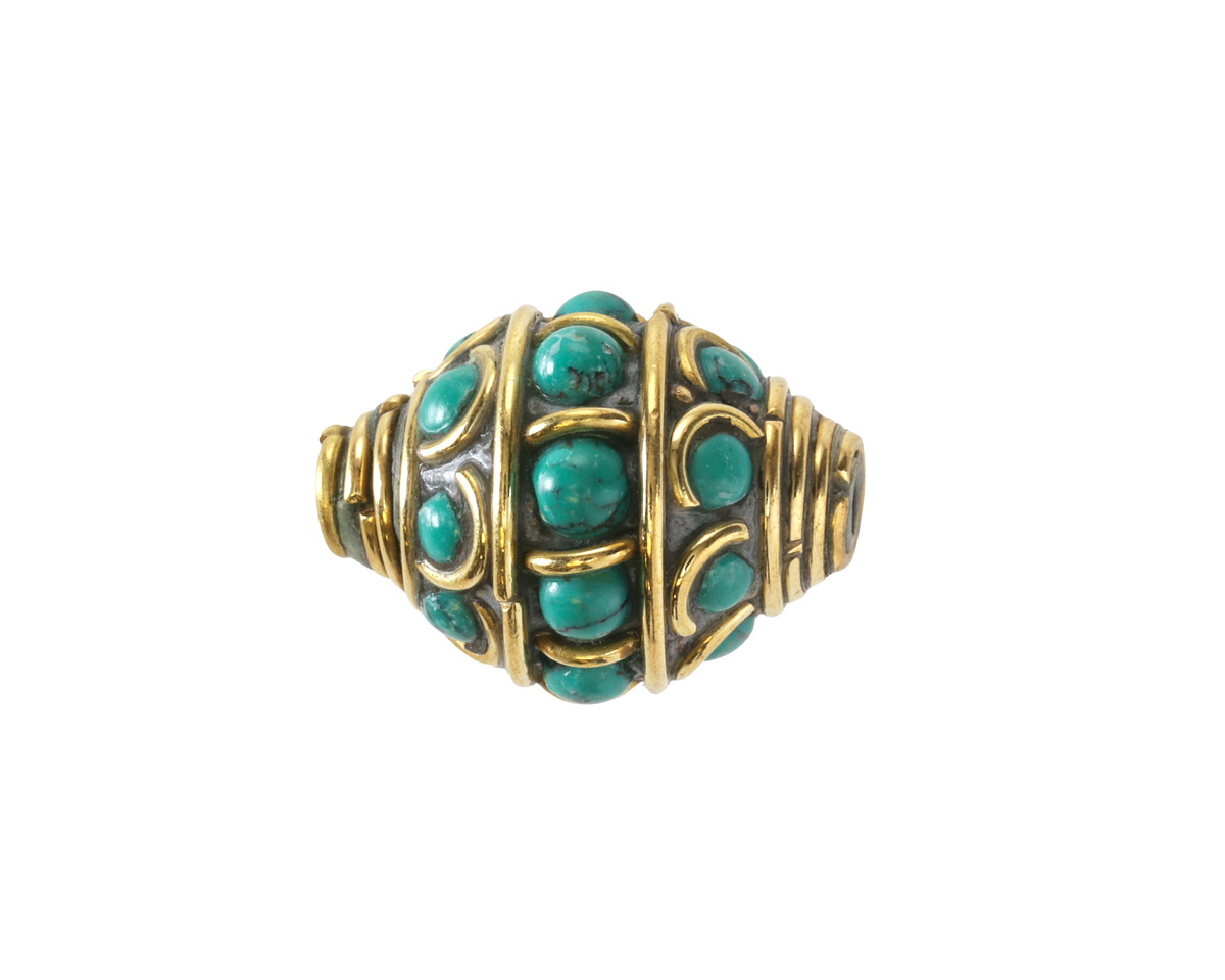 Nepalese Brass w/ Turquoise Dots 20-22x15-16mm
