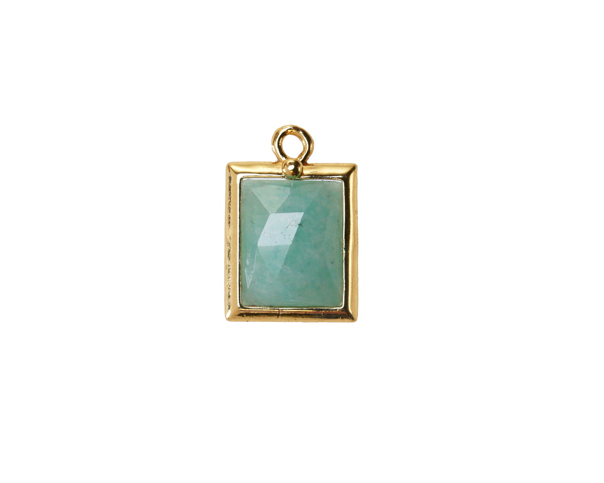 Brazil Amazonite w/ Gold Finish Faceted Rectangle Focal 10x15mm